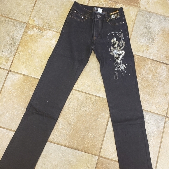 Dark Rewash Floral Low Rise Straight Leg Jeans - Picture 1 of 4